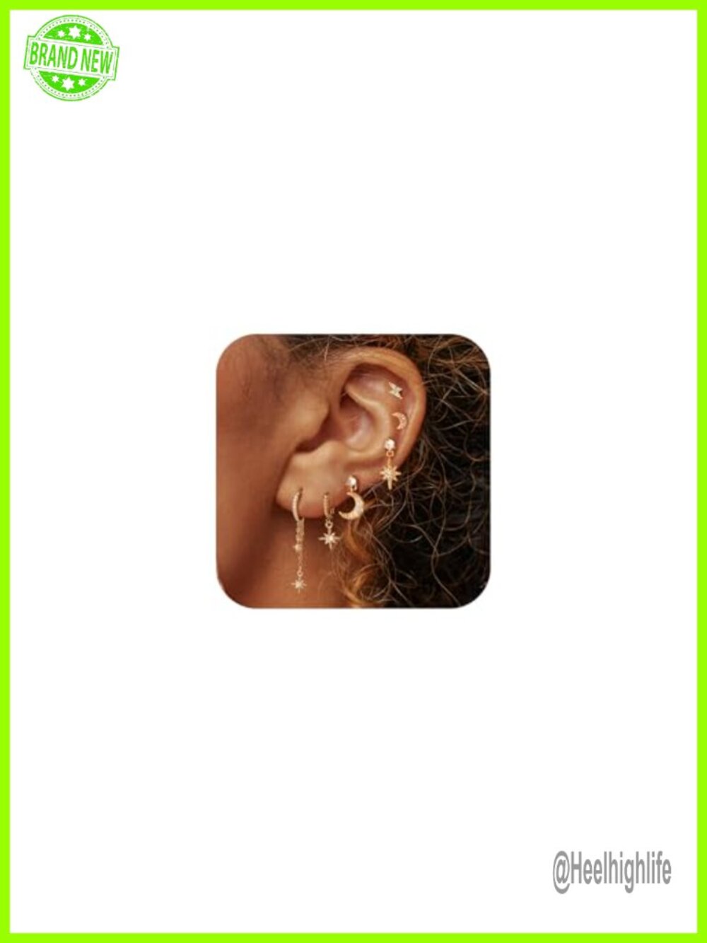 18K Gold Plated Star Moon Hoop Earrings Hypoallergenic Stackable